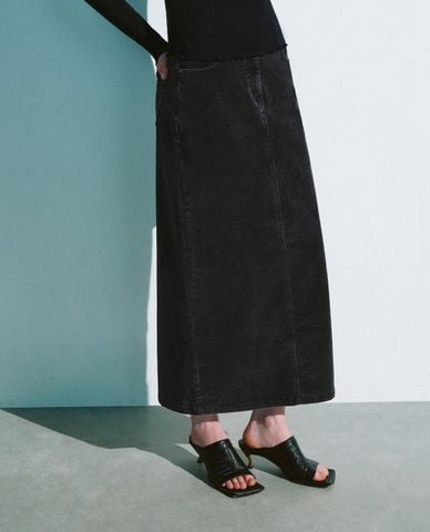  URBAN REVIVO - Chân váy denim midi thanh lịch 