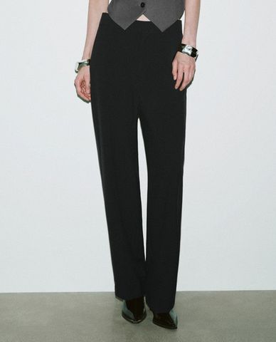  URBAN REVIVO - Quần nữ ống đứng lưng cao hiện đại Straight 