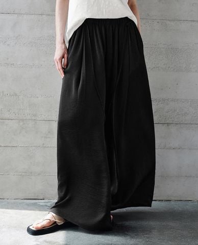  URBAN REVIVO - Quần nữ ống rộng lưng thun phối dây rút 