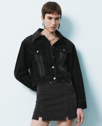 URBAN REVIVO - Áo khoác denim nữ tay dài cá tính 