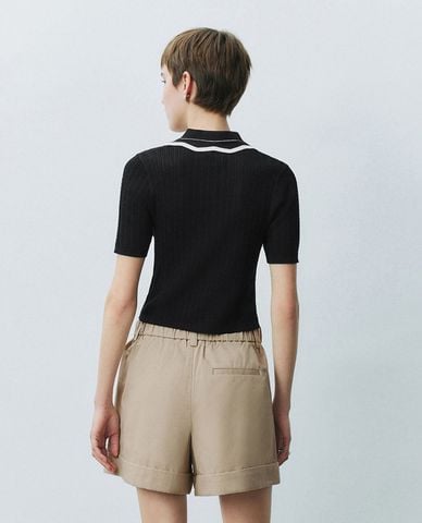  URBAN REVIVO - Áo dệt kim nữ cổ bẻ hiện đại 