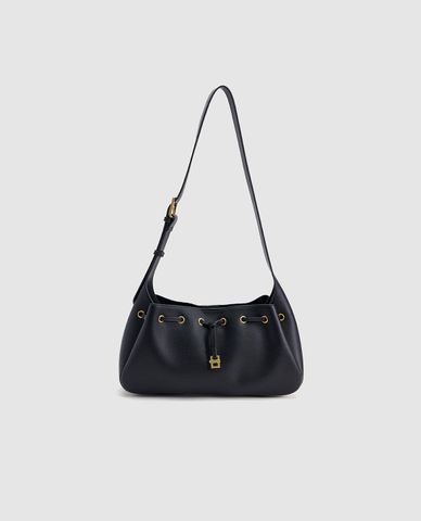  URBAN REVIVO - Túi đeo vai nữ hình thang phối dây rút 