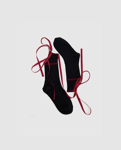  URBAN REVIVO - Vớ nữ cổ cao phối ruy băng 