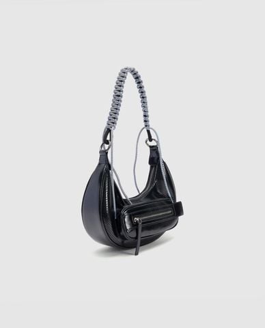  URBAN REVIVO - Túi đeo vai nữ hình bán nguyệt phối dây cá tính 