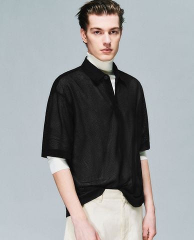  URBAN REVIVO - Áo polo nam cổ bẻ tay ngắn Loose 