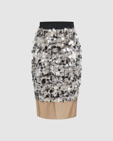  URBAN REVIVO - Chân váy xếp tầng midi lưng thun 