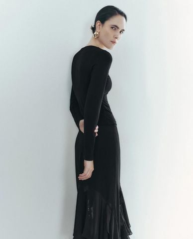  URBAN REVIVO - Áo sơ mi nữ cổ V tay dài thanh lịch 