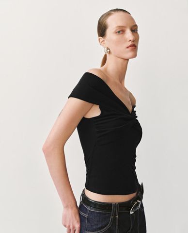  URBAN REVIVO - Áo trễ vai nữ Twisted Front 