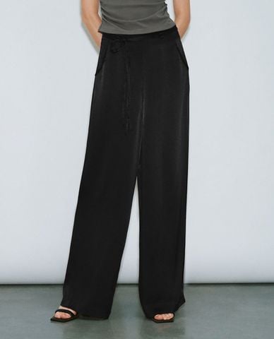  URBAN REVIVO - Quần nữ ống rộng phối dây rút 