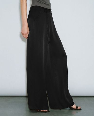  URBAN REVIVO - Quần nữ ống rộng phối dây rút 