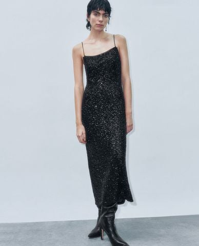  URBAN REVIVO - Đầm hai dây midi phom ôm 