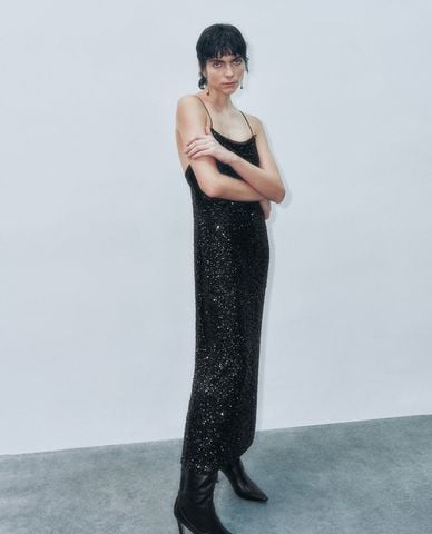  URBAN REVIVO - Đầm hai dây midi phom ôm 