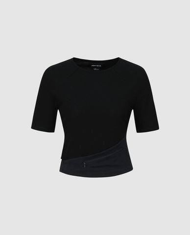  URBAN REVIVO - Áo croptop nữ cổ tròn tay ngắn 