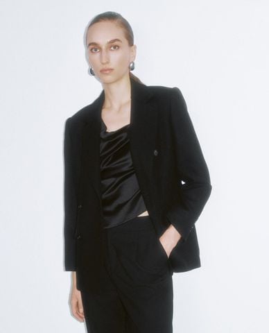  URBAN REVIVO - Áo khoác blazer nữ cổ V tay dài Double Breasted 