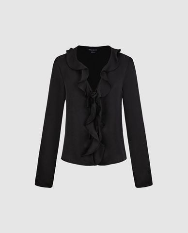  URBAN REVIVO - Áo kiểu nữ cổ V phối bèo nhún 