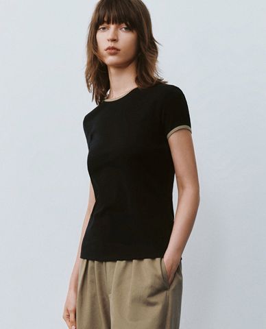  URBAN REVIVO - Áo thun nữ cổ tròn tay ngắn Skinny 