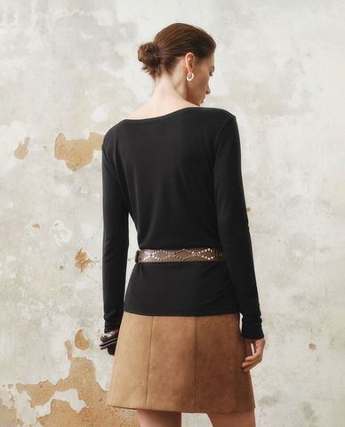  URBAN REVIVO - Áo thun nữ cổ thuyền tay dài 