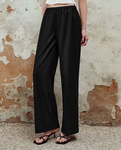  URBAN REVIVO - Quần nữ ống rộng lưng thun Wide-Leg Pants 