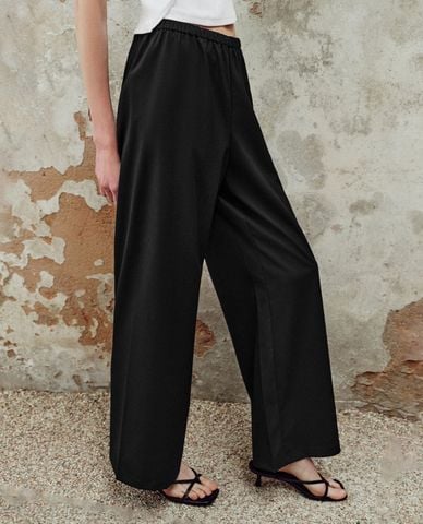  URBAN REVIVO - Quần nữ ống rộng lưng thun Wide-Leg Pants 