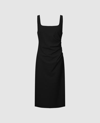  URBAN REVIVO - Đầm sát nách midi cổ vuông hiện đại 