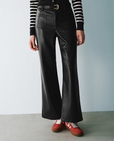  URBAN REVIVO - Quần nữ ống loe lưng cao Front Pocket 