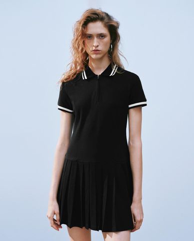  URBAN REVIVO - Đầm polo mini phối viền Pleated 
