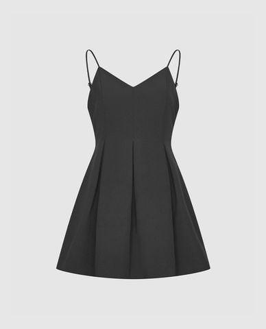  URBAN REVIVO - Đầm hai dây mini cổ V xếp li 