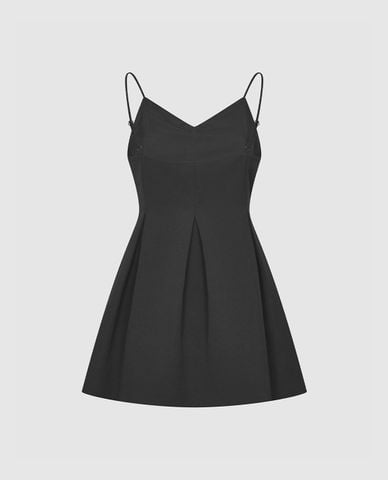  URBAN REVIVO - Đầm hai dây mini cổ V xếp li 