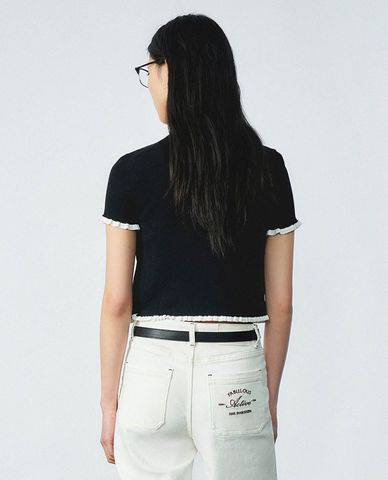  URBAN REVIVO - Áo dệt kim nữ cổ tròn tay ngắn Skinny 