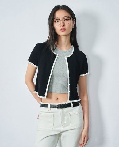  URBAN REVIVO - Áo dệt kim nữ cổ tròn tay ngắn Skinny 