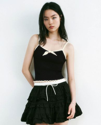  URBAN REVIVO - Áo hai dây nữ dệt kim phối nơ 