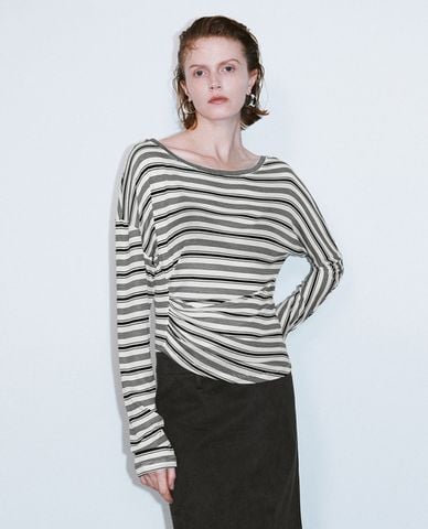  URBAN REVIVO - Áo thun nữ tay dài cổ thuyền thời thượng 