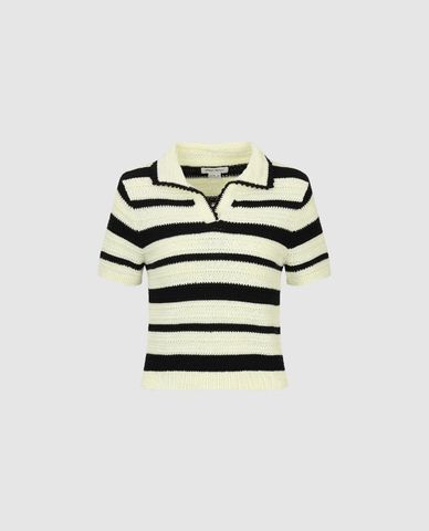  URBAN REVIVO - Áo polo nữ dệt kim tay ngắn Striped 