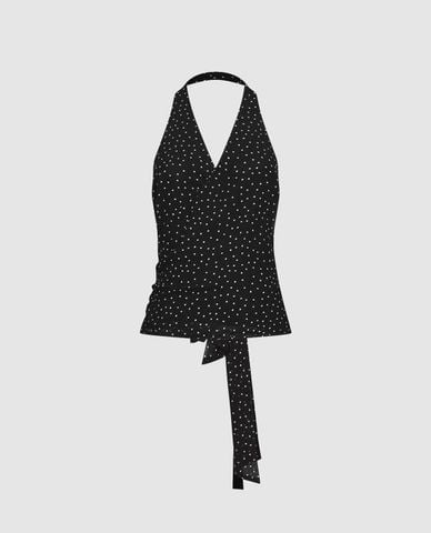  URBAN REVIVO - Áo kiểu nữ cổ yếm chấm bi Halter 