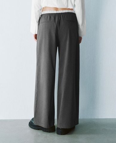  URBAN REVIVO - Quần nữ ống rộng lưng thun hiện đại 