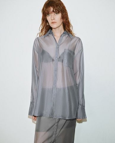  URBAN REVIVO - Áo sơ mi nữ xuyên thấu Sheer 