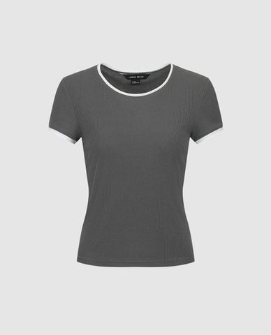  URBAN REVIVO - Áo thun nữ cổ tròn tay ngắn hiện đại 