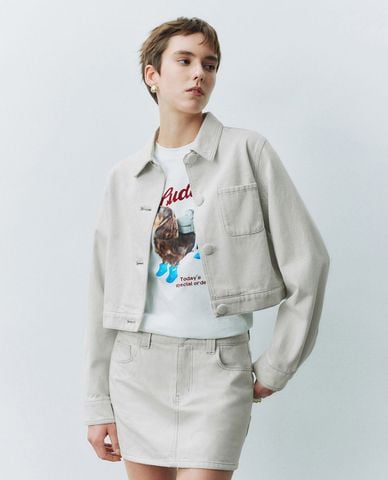  URBAN REVIVO - Áo khoác denim nữ phom croptop 