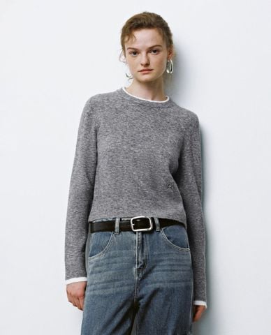  URBAN REVIVO - Áo dệt kim nữ tay dài phom croptop 