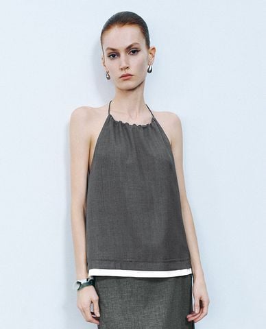  URBAN REVIVO - Áo kiểu nữ cổ yếm hiện đại 