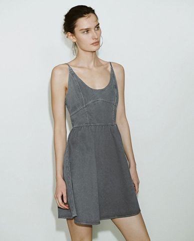  URBAN REVIVO - Đầm hai dây denim mini Cami ALine 