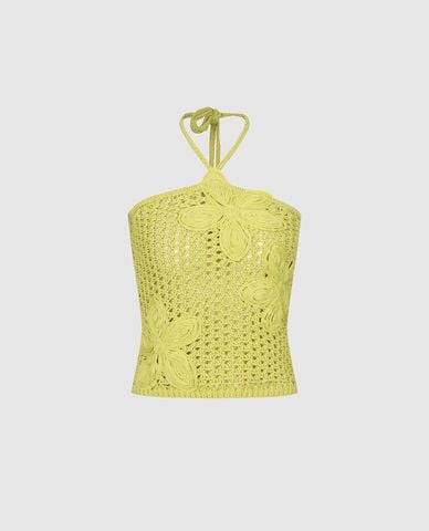  URBAN REVIVO - Áo dệt kim nữ cổ yếm nữ tính 