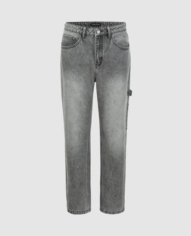  URBAN REVIVO - Quần jeans nam ống đứng wash bạc 