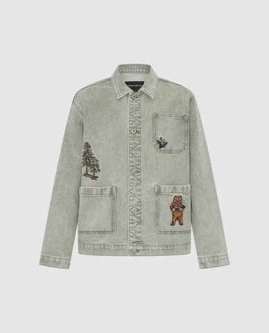  URBAN REVIVO - Áo khoác denim nam phối túi cá tính 