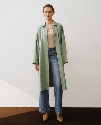  URBAN REVIVO - Áo khoác sơ mi nữ dáng dài Loose Trench 