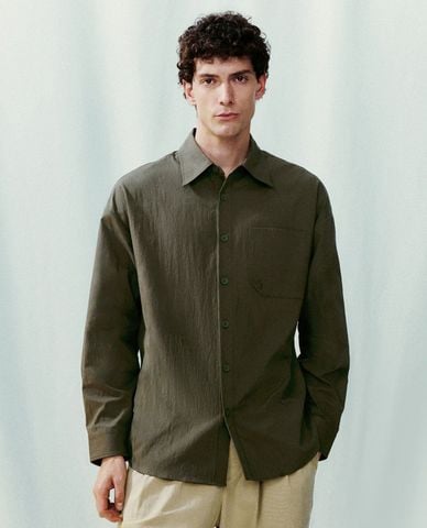  URBAN REVIVO - Áo sơ mi nam cổ bẻ tay dài Button Up Straight 