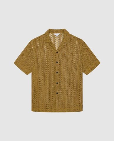  URBAN REVIVO - Áo sơ mi nam cổ bẻ tay ngắn Crochet 