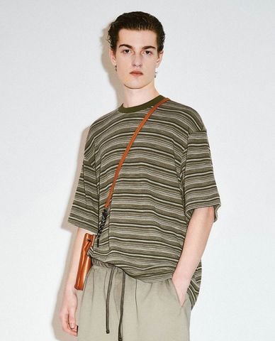  URBAN REVIVO - Áo thun nam cổ tròn tay ngắn Striped 