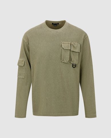  URBAN REVIVO - Áo thun nam cổ tròn tay dài phối túi Straight 