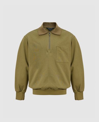  URBAN REVIVO - Áo polo nam cổ bẻ tay dài Zip Half Placket Loose 